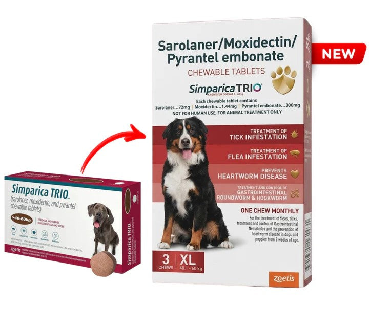 Zoetis Simparica Trio Chewable Tablet for Dogs Weight 40-60kg (Pack of 3 Tablets)