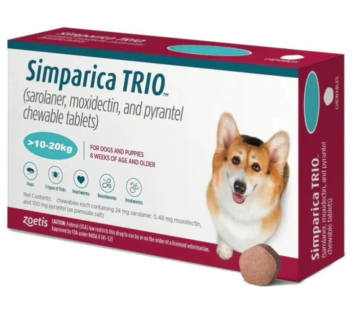 Zoetis Simparica Trio Chewable Tablet for Dogs Weight 10-20kg (Pack of 3 Tablets)