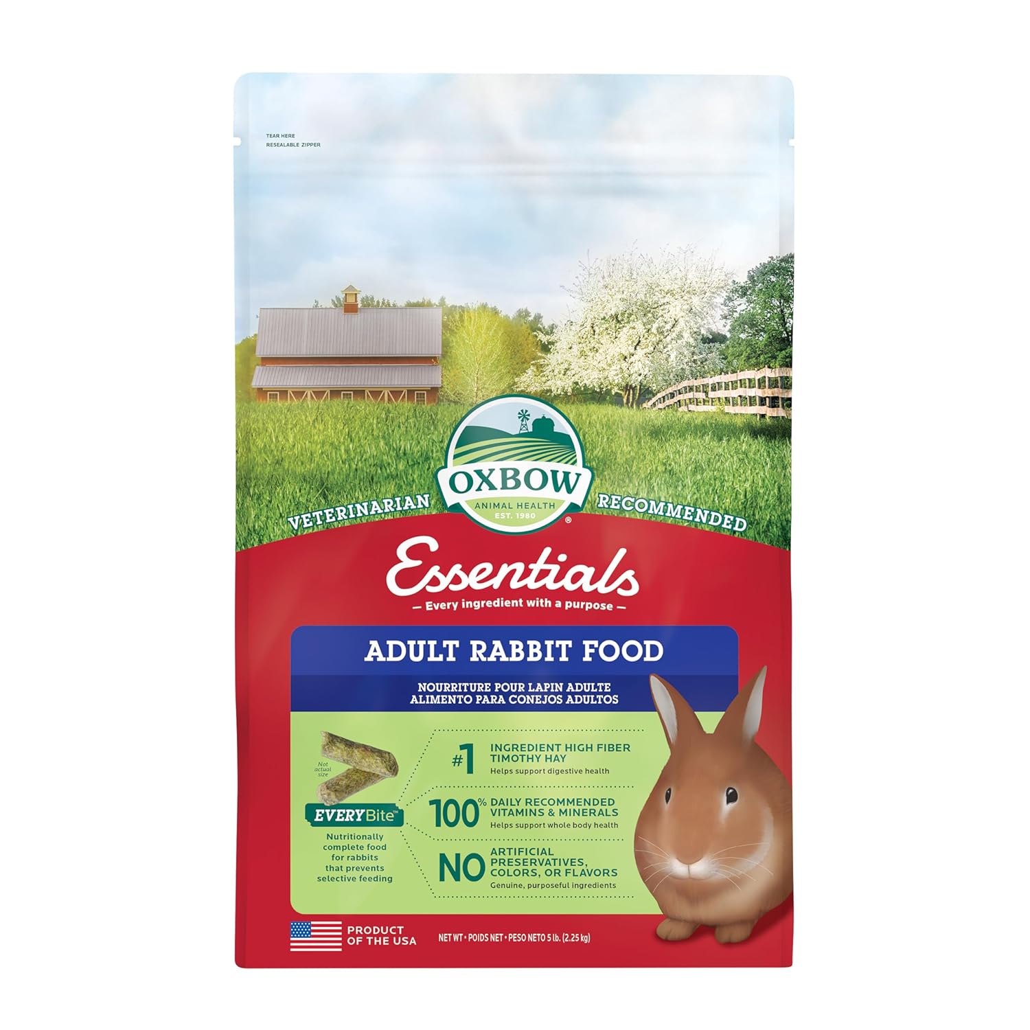 Oxbow Animal Health Bunny Bacics Adult Rabbit Fortified Small Animal Feeds 5 Pound Pellet 1 Count