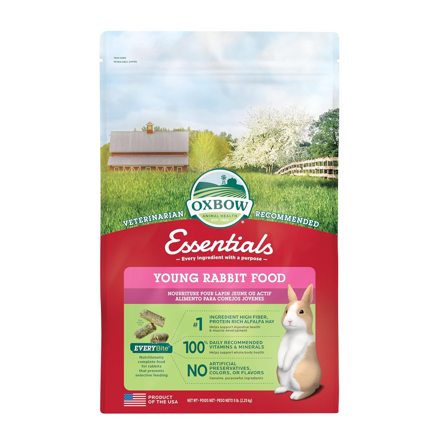 Oxbow Animal Health Bunny Basics Young Rabbit Fortified Small Animal Feeds 5 Pound