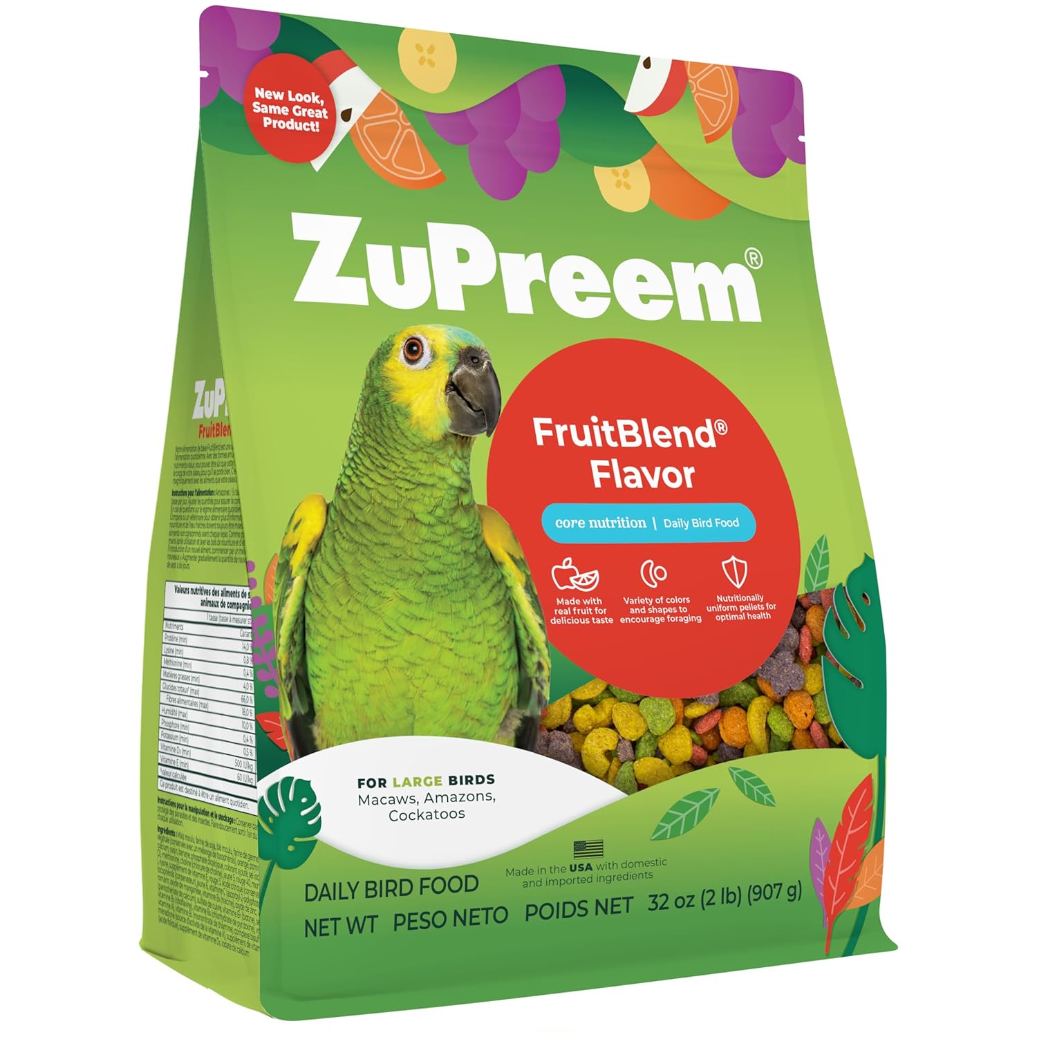 Zupreem Fruitblend Flavor With Natural Flavors Avian Diets Large Bird Food 907 Gram Adult