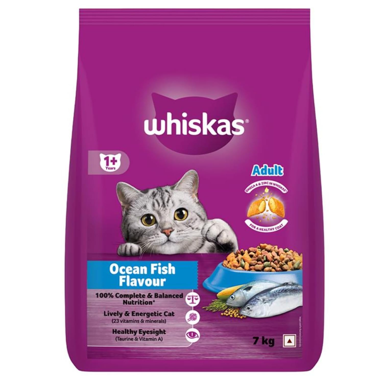 Whiskas Adult 1 Years Dry Cat Food Ocean Fish Flavour 7 Kg Contains 41 Essential Nutrients Complete Balanced Nutrition For Adult Cats