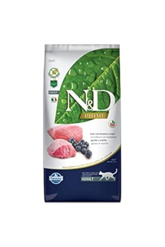 Farmina N&D Prime Adult Cat Food | Grain-Free | Lamb & Blueberry Protein Source| Low Glycemic | Complete Nutrition | 1.5kg | Pack of 2