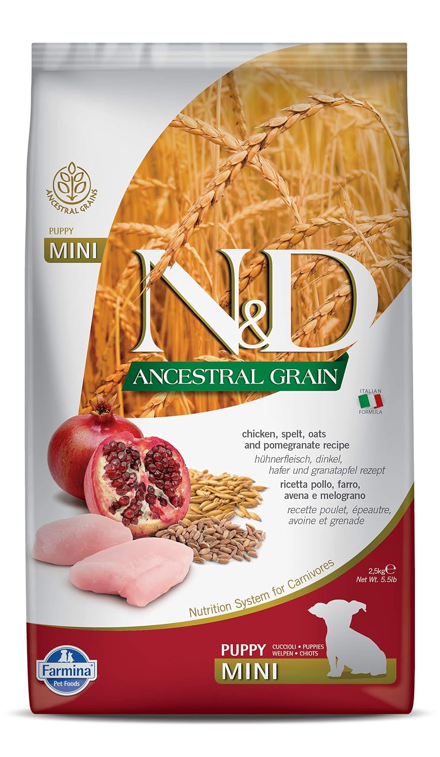 Farmina N D Pet Foods Dry Low Grain Chicken And Pomegranate Puppy Food 2 5 Kg Mini
