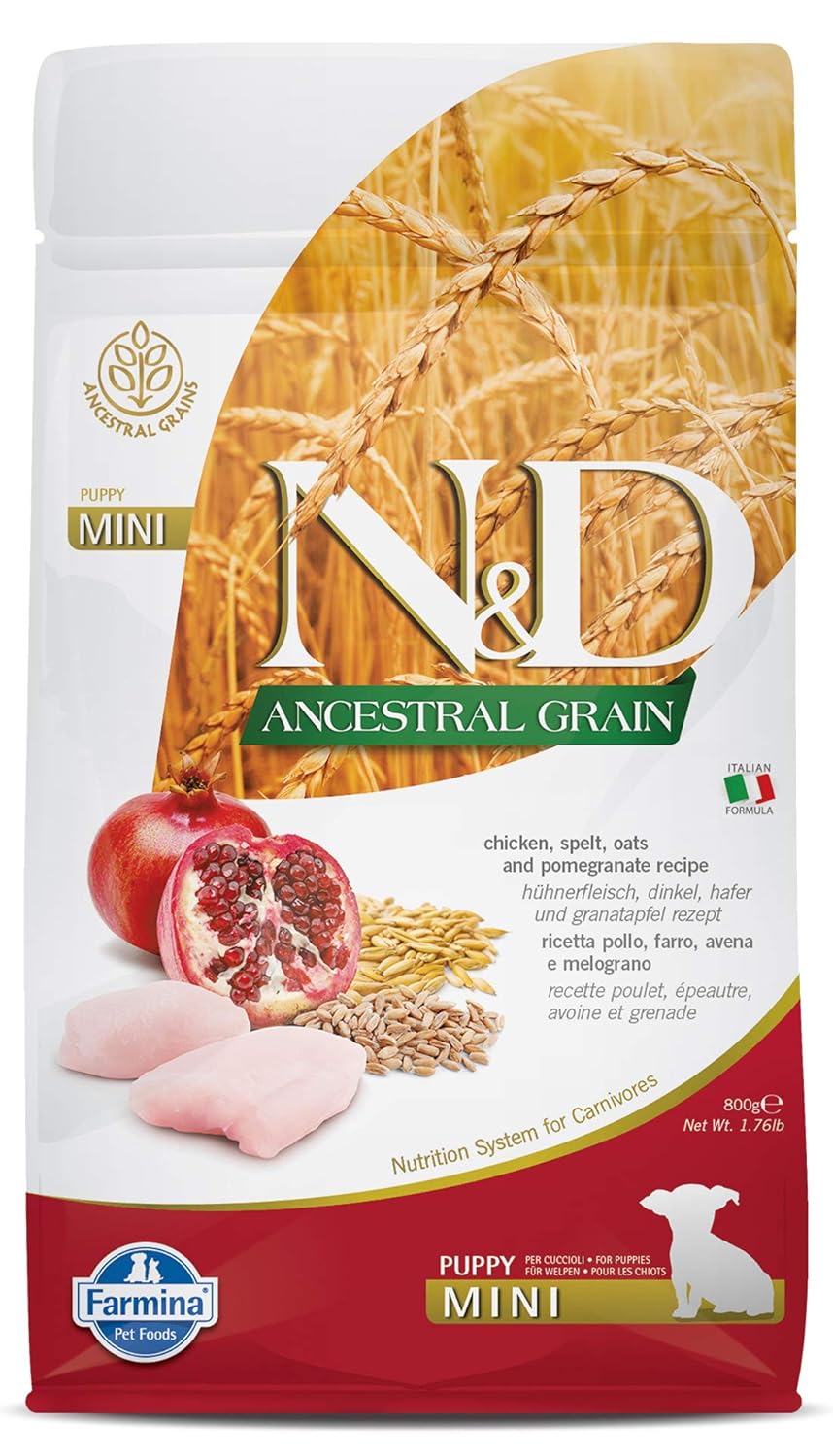 Farmina N D Ancestral Grain Puppy Mini Breed Dog Food Spelt Oats Chicken Pomegranate No Artificial Preservatives Complete Nutrition For Puppies 0 8kg