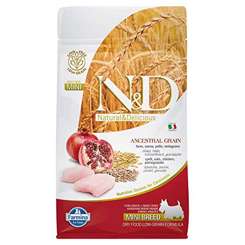 Farmina N&D Ancestral Grain Adult Mini Dog Food | Chicken, Spelt, Oats & Pomegranate | No Artificial Preservatives|Complete Nutrition for Adult Dogs | 0.8kg