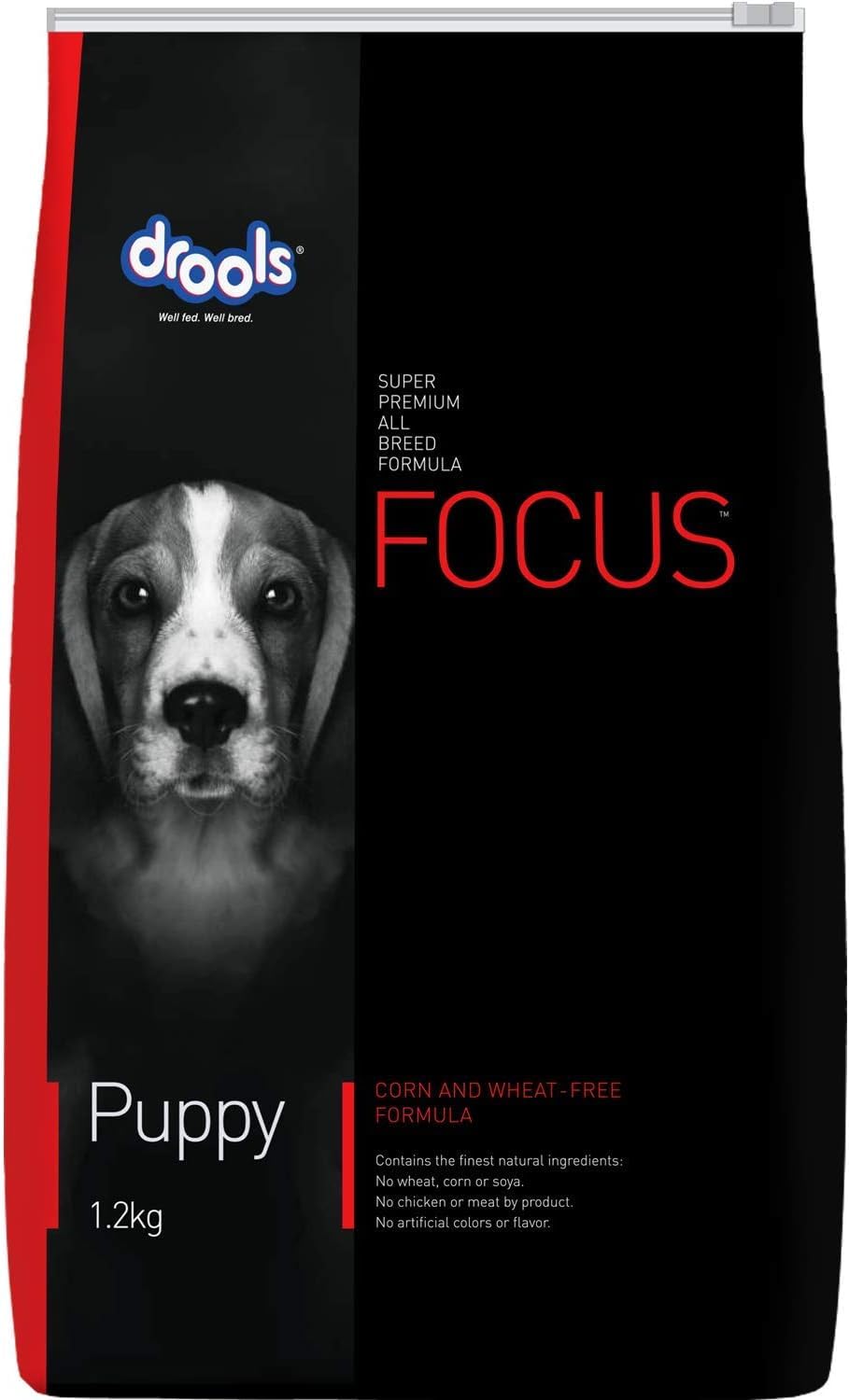 Drools Focus Premium Puppy Dry Dog Food 1 2kg Pack Chicken Flavour Growth Intelligence Digestive Health Healthy Skin Coat Improves Immunity