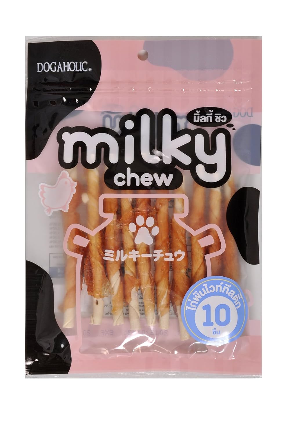 Dogaholic Milky Chew Sticks With Chicken Soft Tasty High Protein Dog Treats Ideal For Puppies Adult Dogs Over 2 Months 10 Piece Pack