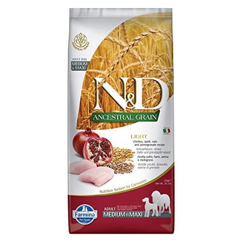 Farmina N&D Low Grain Chicken and Pomegranade Light Adult Food, 12 kg (Medium/Maxi)
