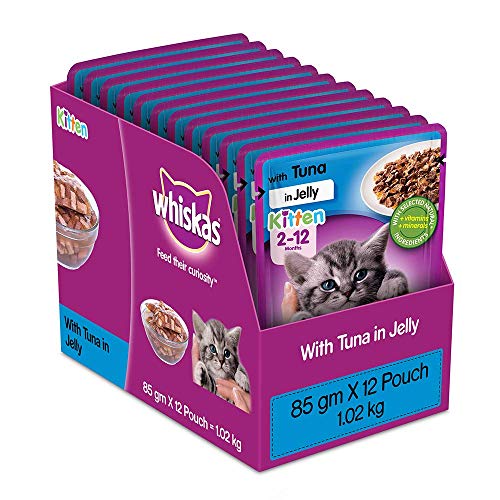 whiskas Kitten Wet Cat Food (2-12 Months), Tuna In Jelly Flavour, 12 Pouches (12 X 85G), 1 Count