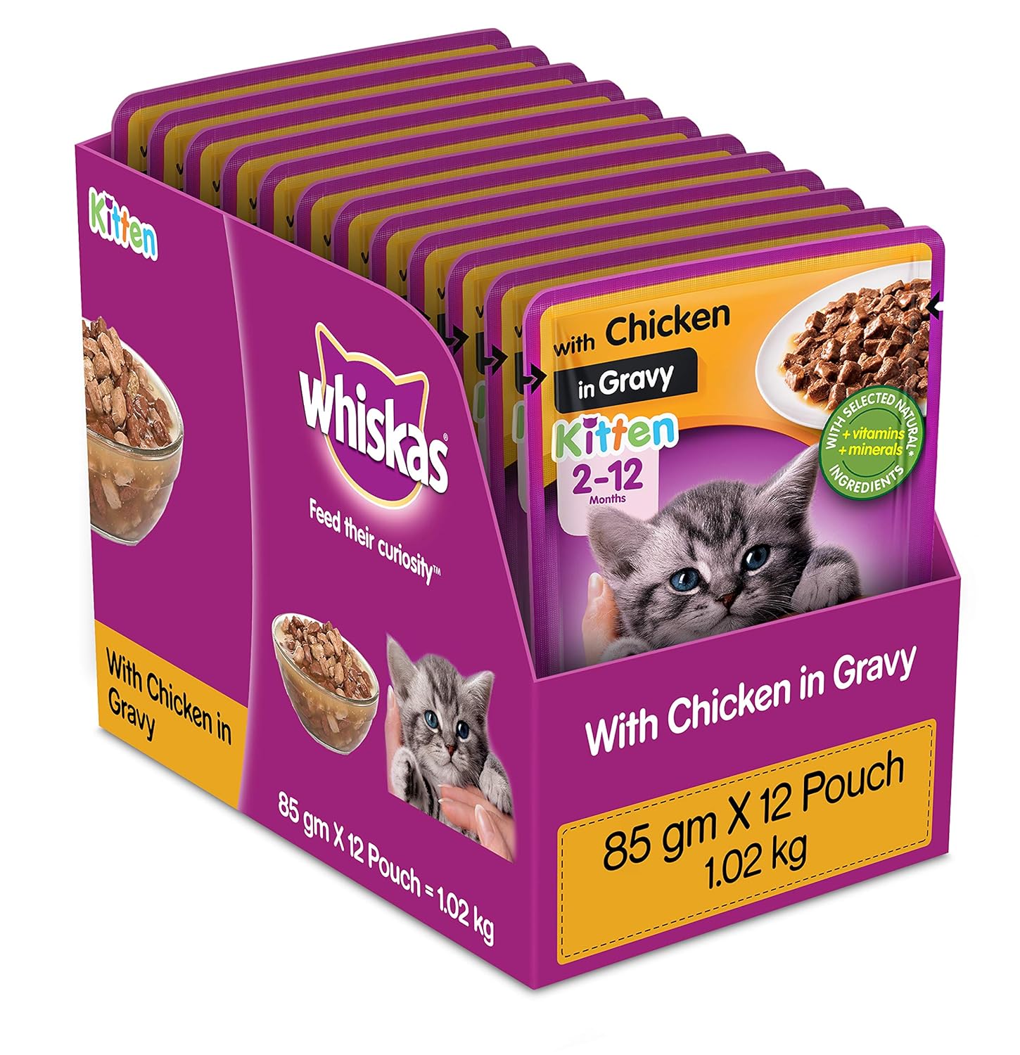 Whiskas Wet Food For Kittens 2 12 Months Chicken In Gravy Flavour 12 Pouches 12 X 85g