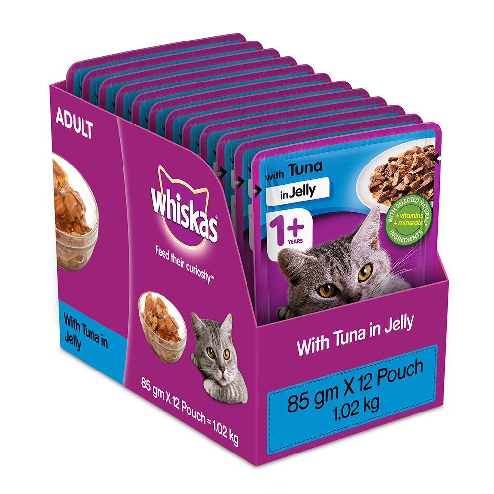 Whiskas Adult 1 Year Wet Cat Food Tuna In Jelly 12 Pouches 12 X 85g