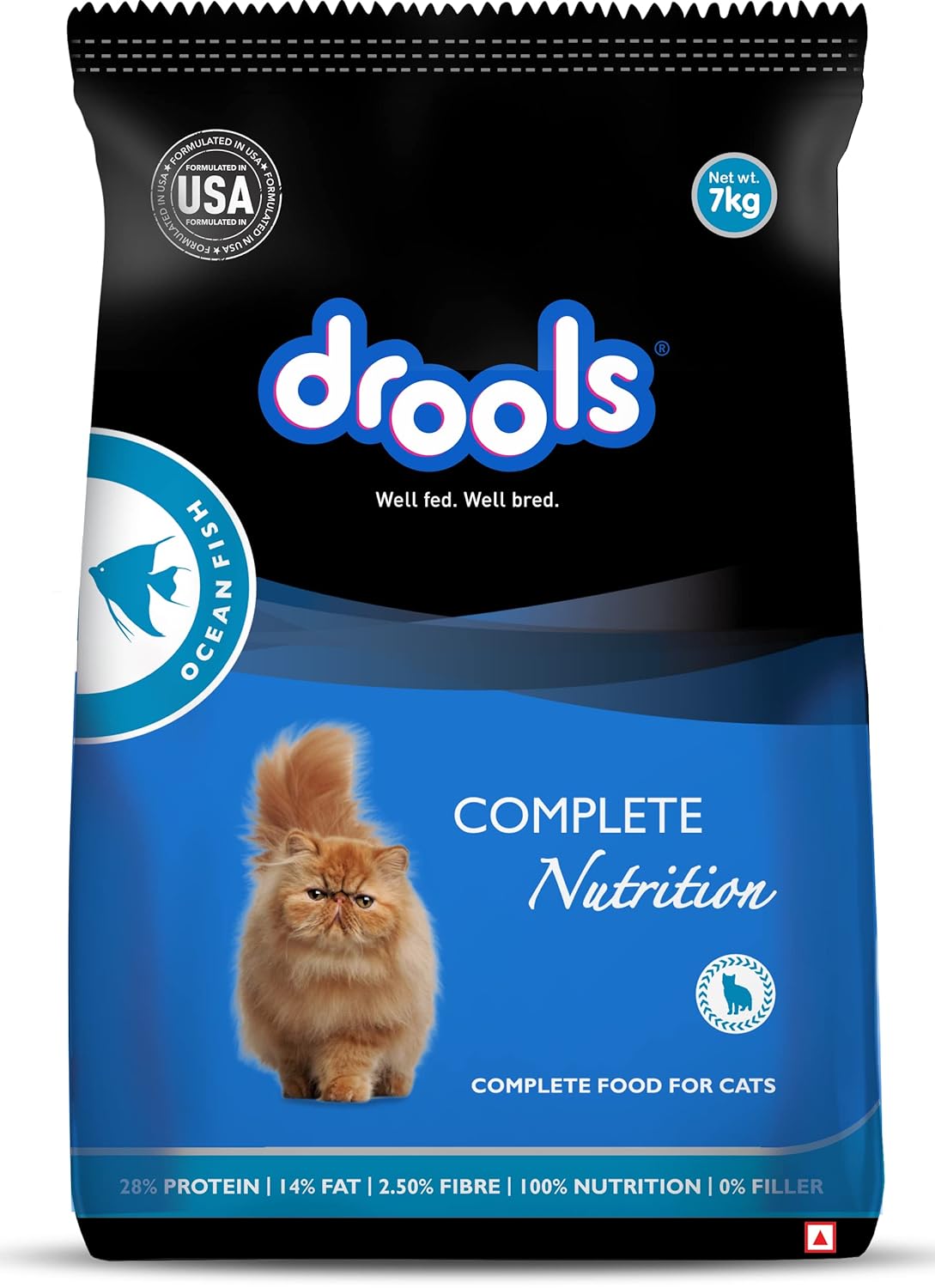 Drools Adult Dry Cat Food 7kg Pack Ocean Fish Flavour Supports Cardiac Function Vision Maintains Urinary Ph Reduces Hairball Formation Promotes Soft Skin Beautiful Coat