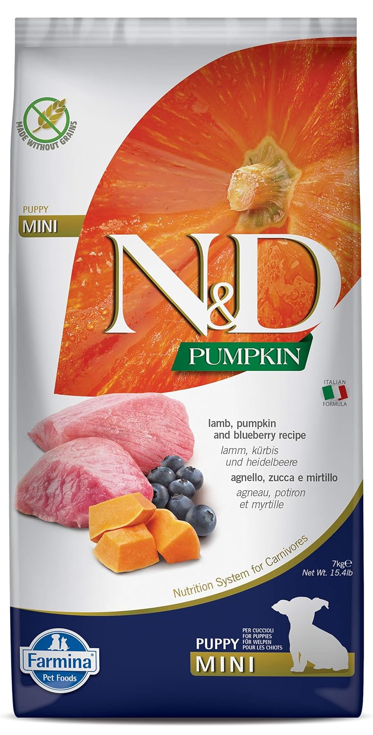 Farmina N D Pumpkin Puppy Mini Dog Food Lamb Blueberry Pumpkin Rich In Anti Oxidants Complete Food For Puppies 7kg No Artificial Preservatives
