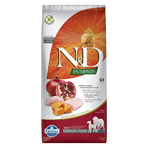 Farmina N&D Pumpkin Adult Medium/Maxi Dog Food | Chicken, Pomegranate & Pumpkin |Rich in Anti-oxidants| Complete Food for Adult Dogs | 12kg | No Artificial Preservatives
