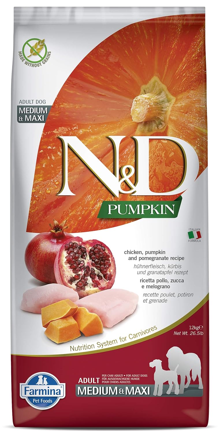 Farmina N D Pumpkin Adult Medium Maxi Dog Food Chicken Pomegranate Pumpkin Rich In Anti Oxidants Complete Food For Adult Dogs 12kg No Artificial Preservatives