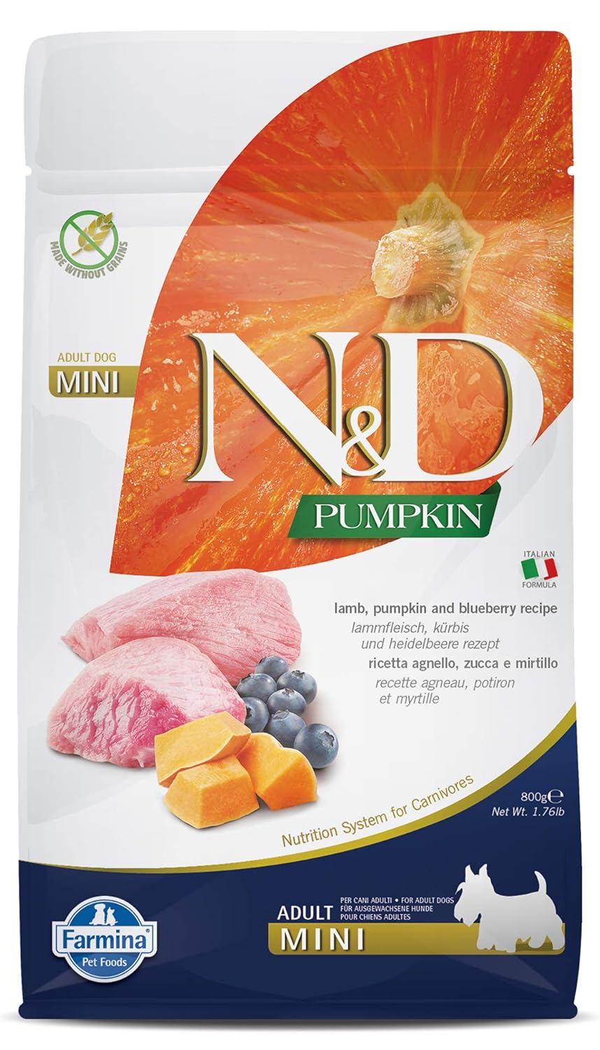 Farmina N D Pumpkin Adult Mini Dog Food Lamb Blueberry Pumpkin Rich In Anti Oxidants Complete Food For Adult Dogs 0 8kg No Artificial Preservatives