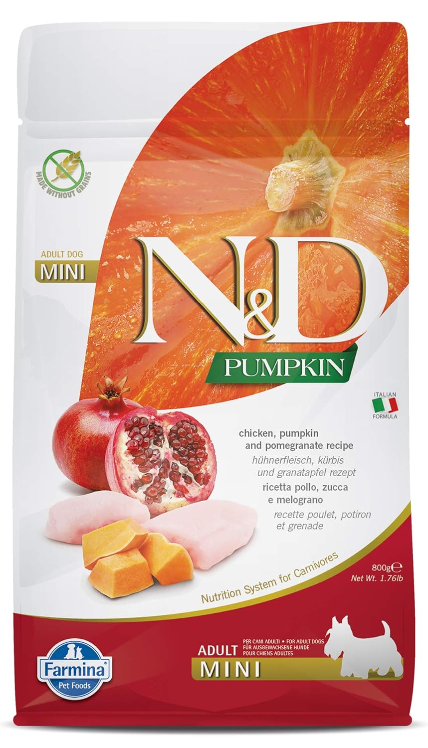 Farmina N D Pumpkin Adult Mini Dog Food Chicken Pomegranate Pumpkin Rich In Anti Oxidants Complete Food For Adult Dogs 0 8kg No Artificial Preservatives