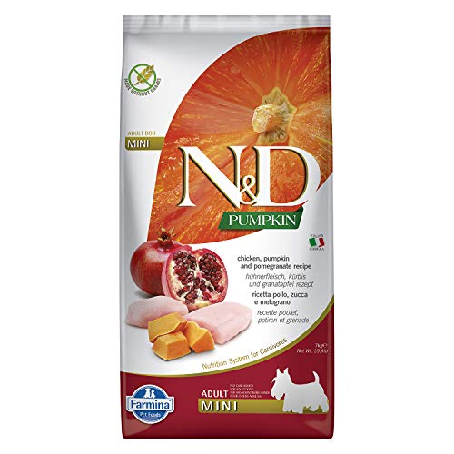 Farmina N&D Pumpkin Adult Mini Dog Food | Chicken, Pomegranate & Pumpkin | Rich in Anti-oxidants|Complete Food for Adult Dogs | 7kg | No Artificial Preservatives