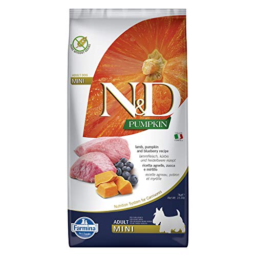 Farmina N&D Pumpkin Adult Mini Dog Food | Lamb, Blueberry & Pumpkin |Rich in Anti-oxidants| Complete Food for Adult Dogs | 7kg | No Artificial Preservatives