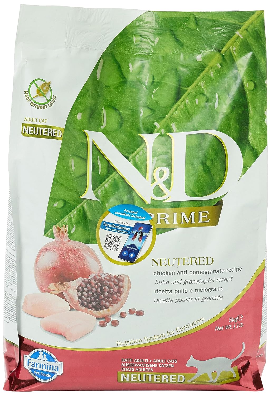 N D Farmina Prime Dry Cat Food Neutered Adult Grain Free 5 Kg Chicken And Pomegranate