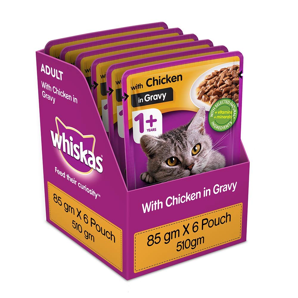 Whiskas Adult 1 Years Wet Cat Food Chicken In Gravy Flavour 6 X 85 G Pouches