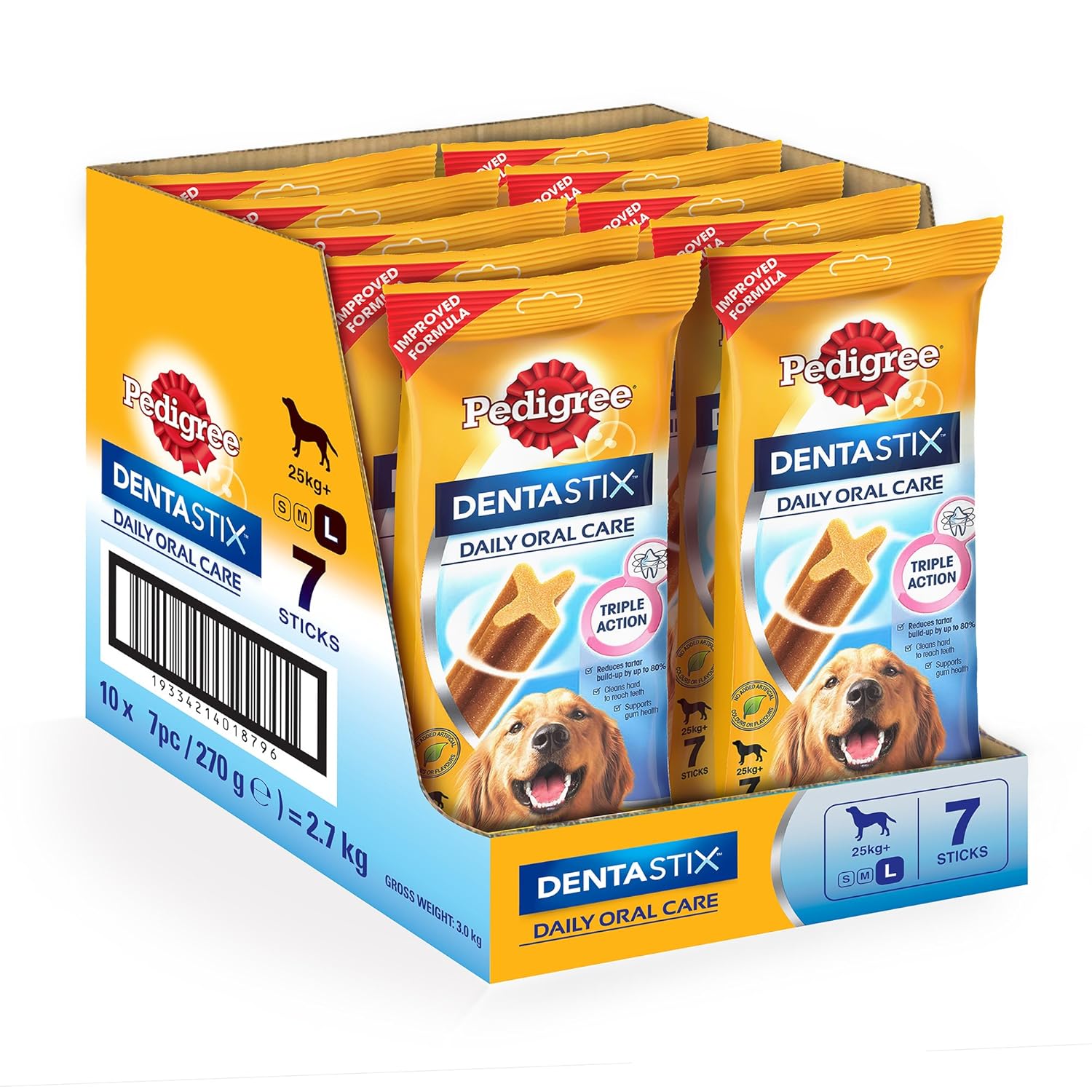 Pedigree Dentastix Large Breed 25 Kg Oral Care Dog Treat Chew Sticks 10 Packs 10 X 270g