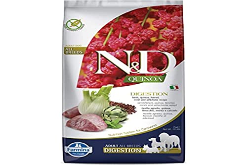 FARMINA N&D Quinoa Digestion Dry Dog Pet Food, Grain-Free, Adult Breed, 7-kg, Lamb Mint and Fennel