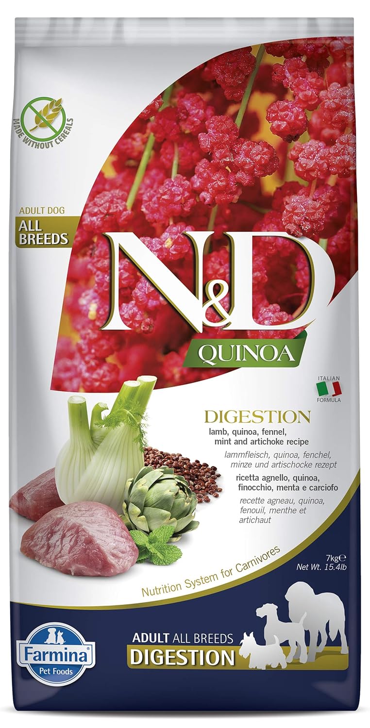 Farmina N D Quinoa Digestion Dry Dog Pet Food Grain Free Adult Breed 7 Kg Lamb Mint And Fennel