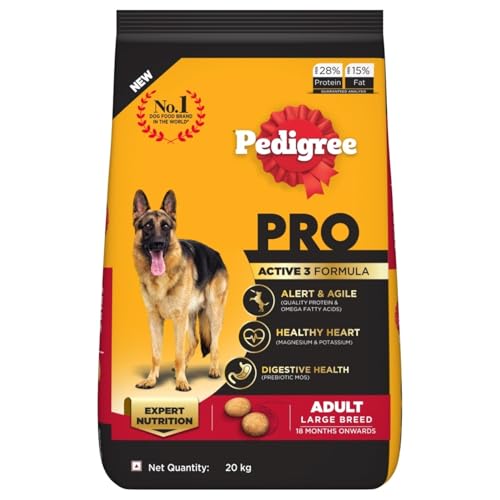 Pedigree PRO Adult Large Breed, 20 kg Dry Dog Food, Vet Trusted Brand, Expert Nutrition, Quality Protein, 33% More Nutrients (18 Months Onwards)