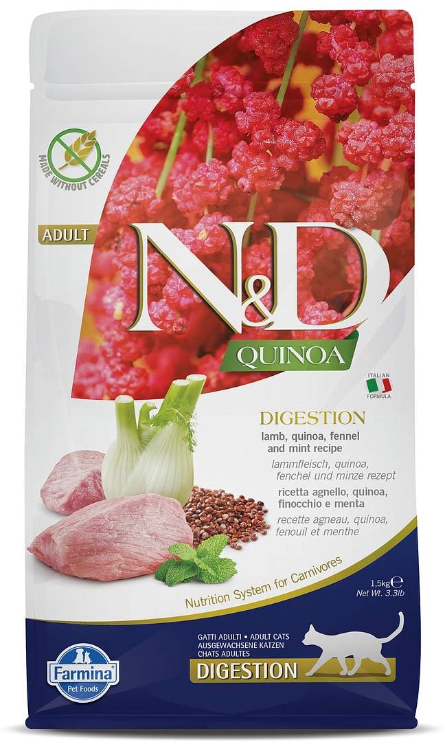 Farmina N D Quinoa Digestion Cat Food Grain Free Lamb Quinoa Fennel Mint Supports Digestive Health Complete Balanced Nutrition For Adult Cats 1 5kg