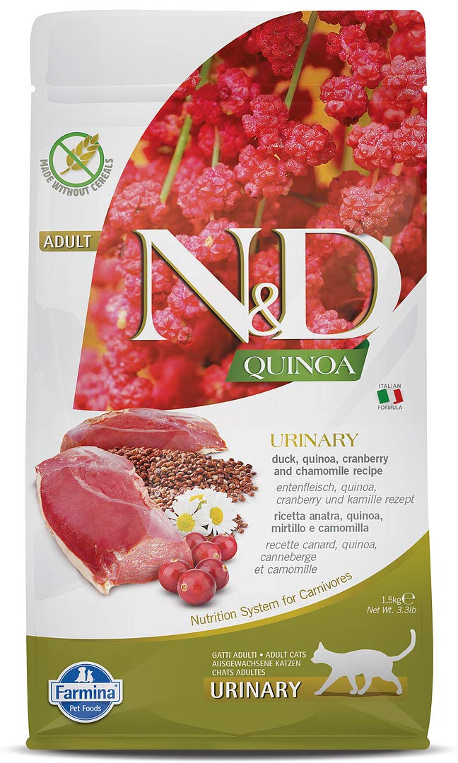 Farmina N D Quinoa Urinary Cat Food Grain Free Duck Quinoa Cranberry Chamomile Supports Urinary Health For Adult Cats 1 5kg