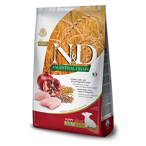 N&D, FARMINA PET Foods N&D Ancestral Grain Dry Dog Food, Adult Mini Breed, 7-Kg, Chicken and Pomegranate, 1 Count