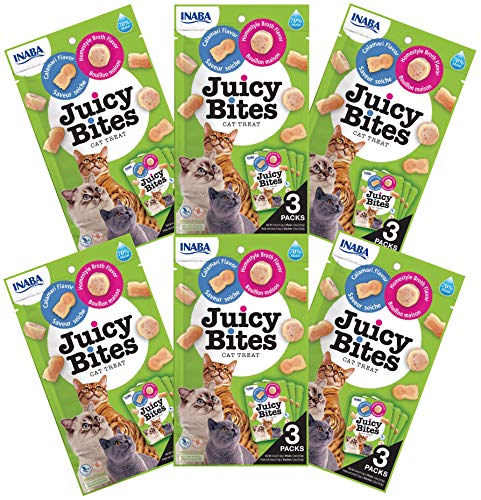 INABA Juicy Bites by Cat Treat - Homestyle Broth & Calamari Flavor 6-Packs, All Life Stages, Pellet