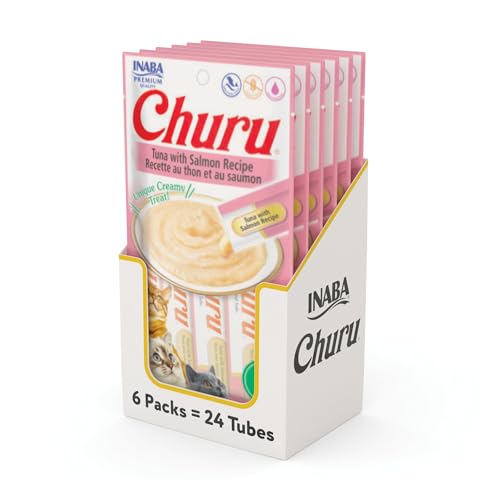 INABA Churu Tuna with Salmon Recipe, Lickable Creamy Puree (Pack of 6, 56 GMS, 4 Sticks per Pack)