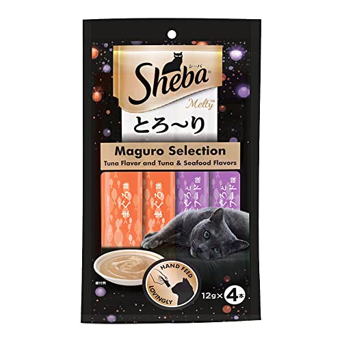 Sheba Melty Premium Lickable Creamy Cat Treats, Maguro Selection – Tuna & Tuna & Prawn Flavors, 4 Sticks x 12g (48g), Creamy Treats for Bonding