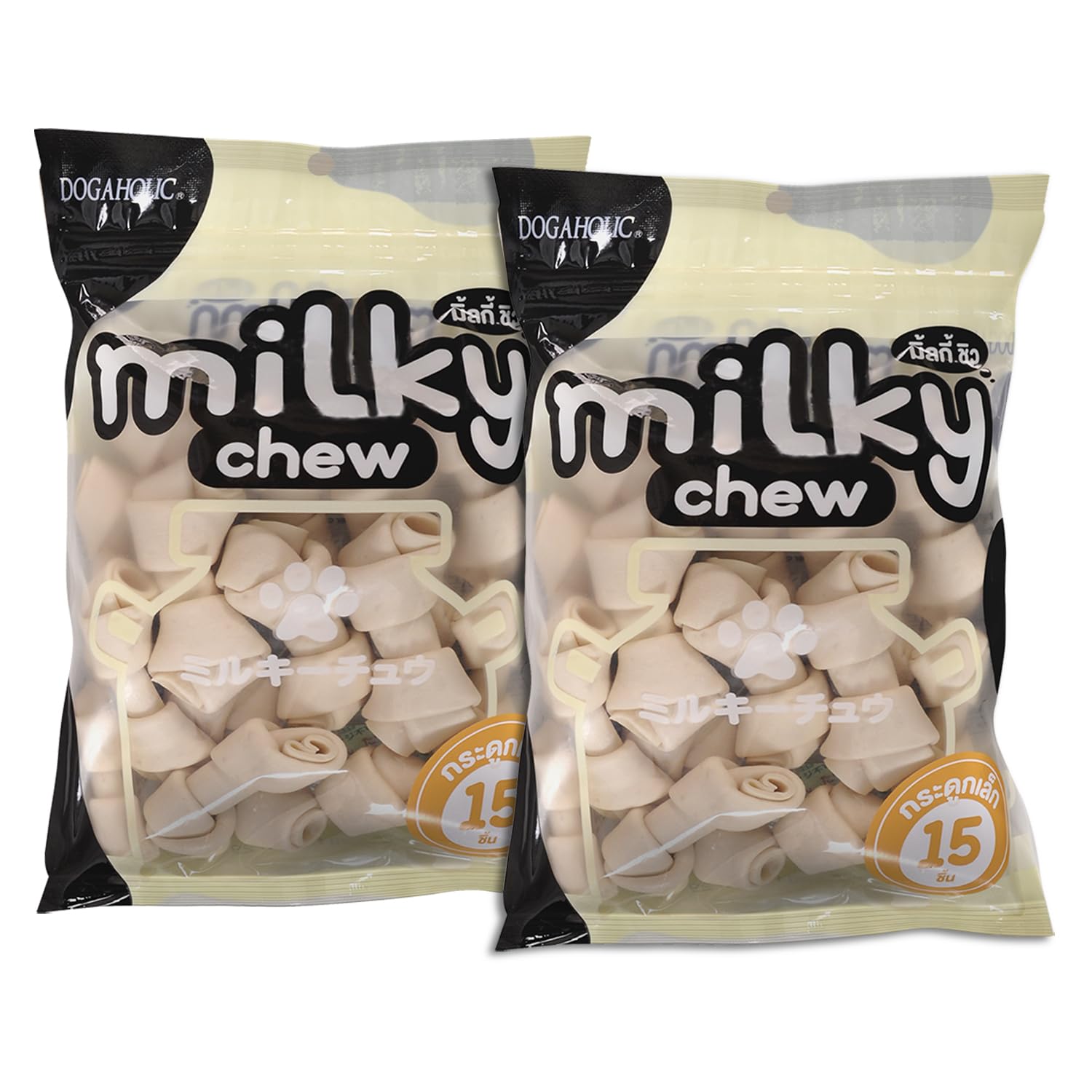 Rena Dogaholic Milky Chews Knotted Bone Dog Treats 15 Pieces Pack Of 2