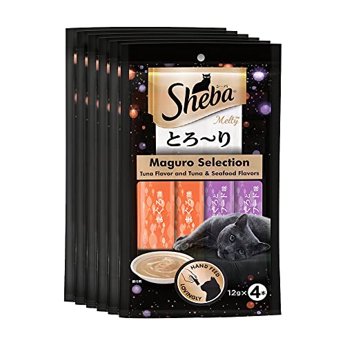 Sheba Melty Premium Lickable Creamy Cat Treats, Maguro Selection – Tuna & Tuna & Prawn Flavors, 6 Packs x 48g (288g), Creamy Treats for Bonding