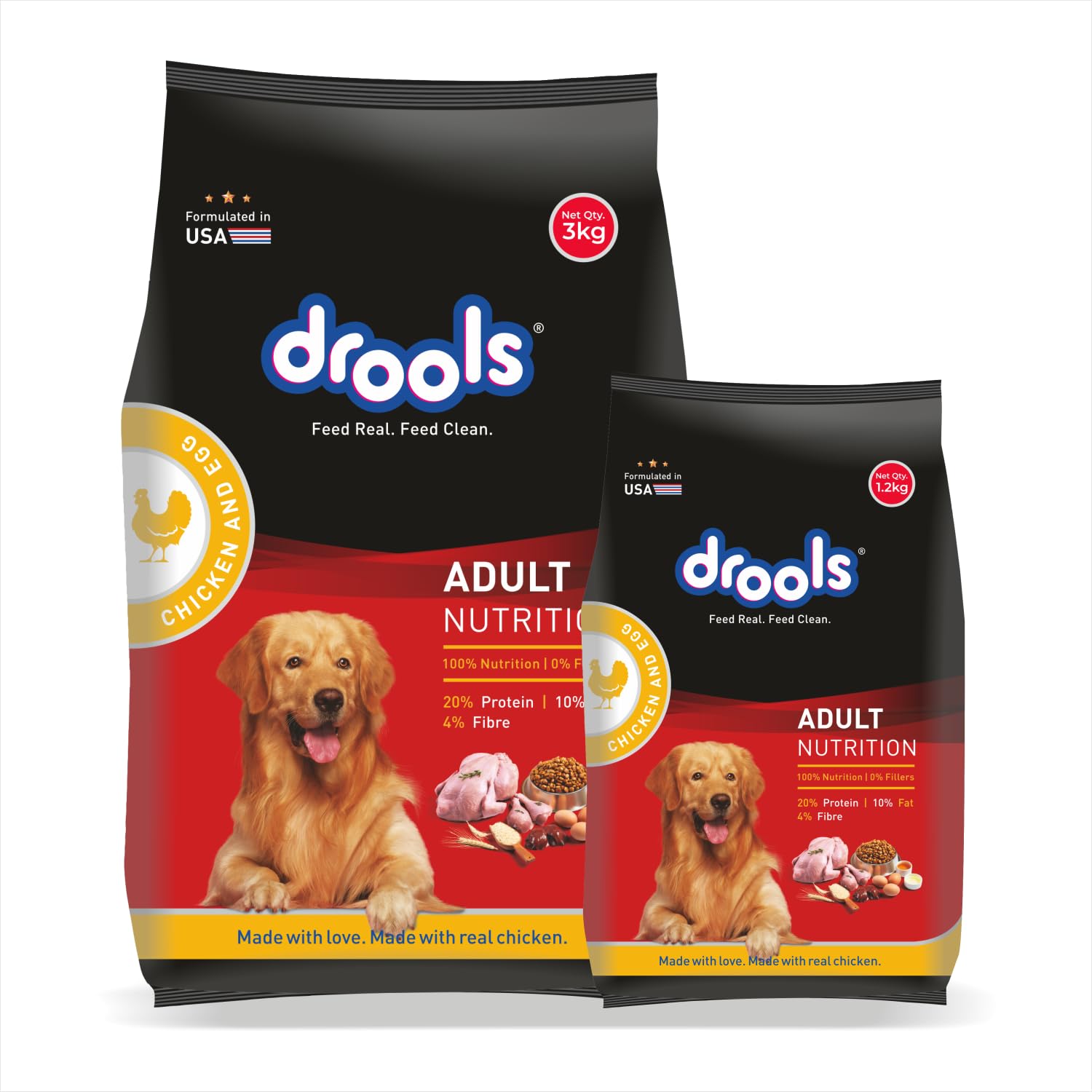 Drools Adult Dry Dog Food 4 2kg 3kg 1 2kg Free Chicken Egg Flavour Supports Active Behaviour Digestive Health Immunity Better Digestibility