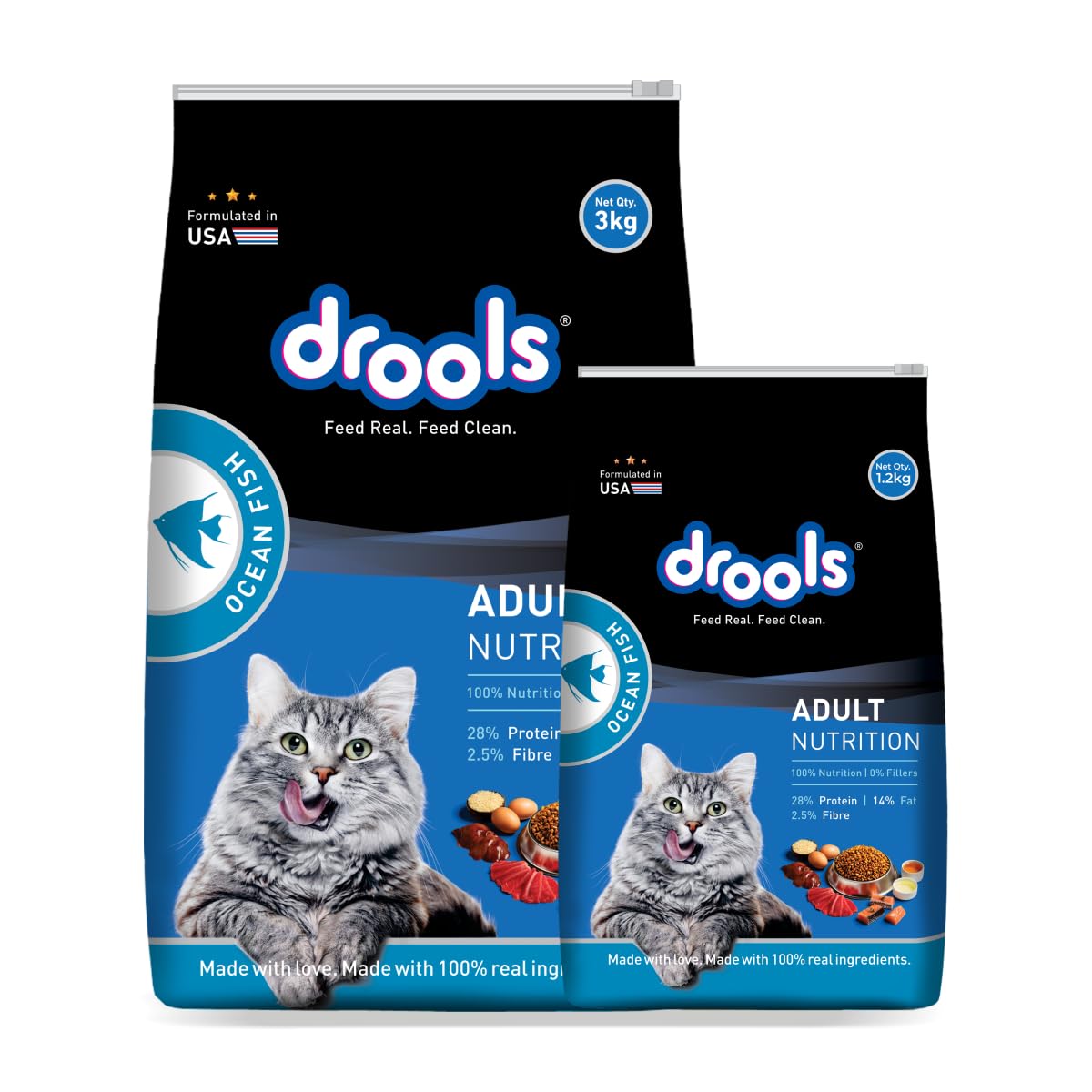 Drools Adult Dry Cat Food 3kg With 1 2kg Total 4 2 Kg Pack Ocean Fish Flavour Supports Vision Promotes Cardiac Health Enhances Skin Coat Maintains Urinary Tract Health