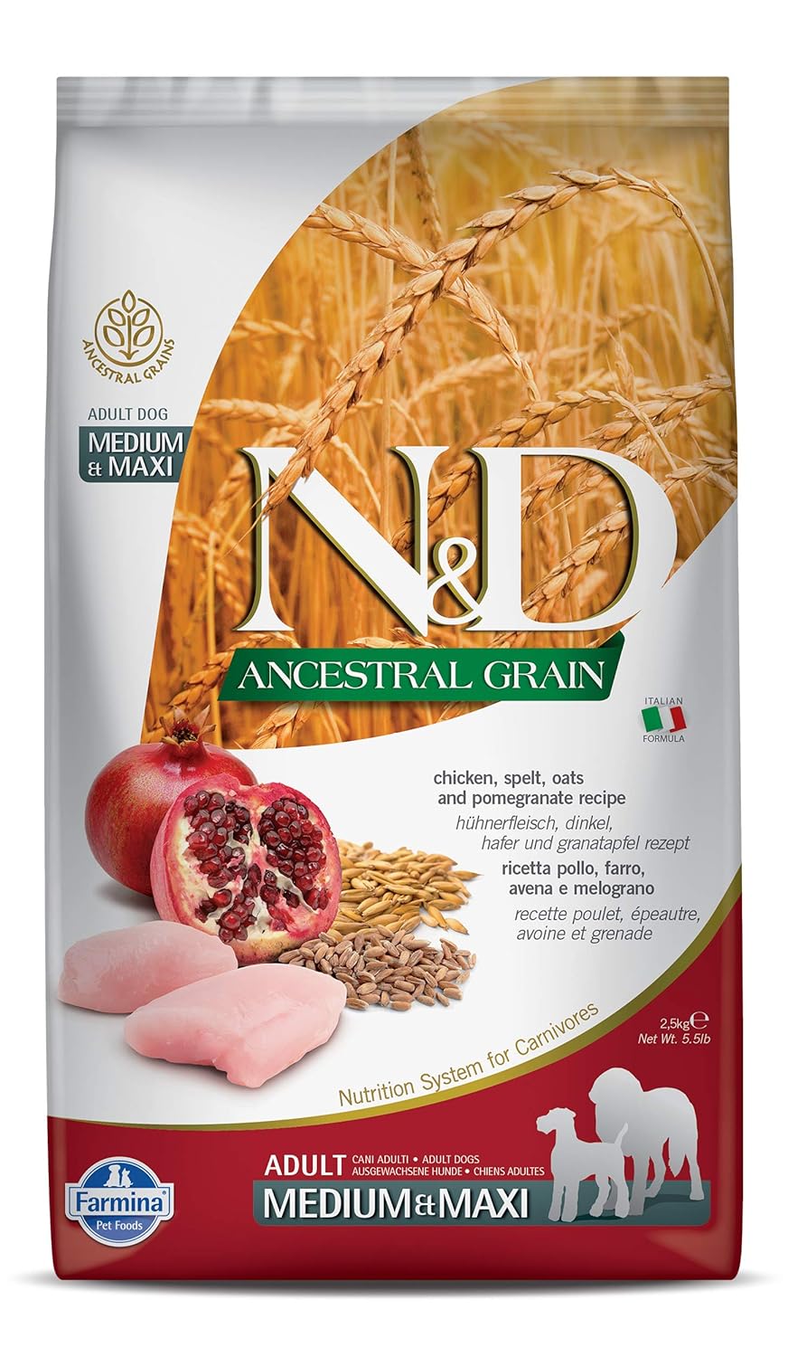 Farmina Pet Foods Ancestral Grain Chicken Pomegranate Dog Dry Food Adult Medium Maxi Breed 2 5kgs