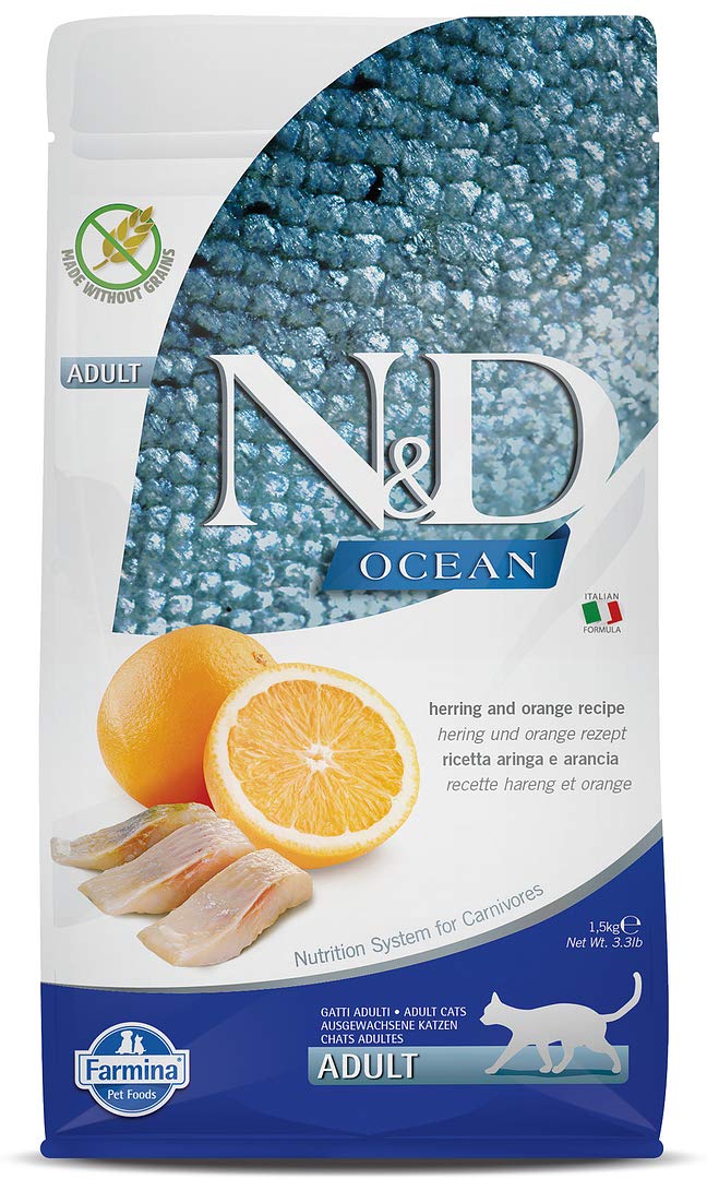 Farmina N D Ocean Herring Orange Cat Food Premium Dry Food Rich Source Of Omega Fatty Acids Low Glycemic Complete Balanced Nutrition For Adult Cats 1 5kg