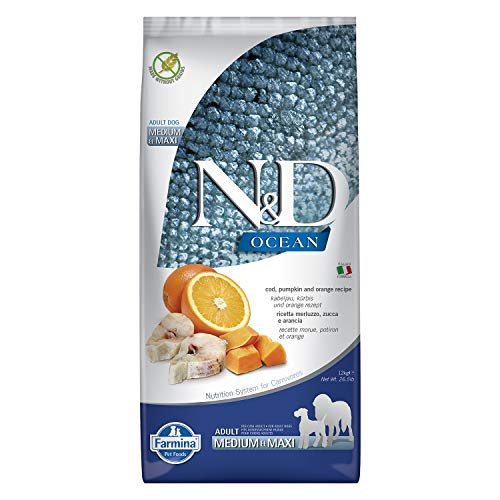 Farmina N&D Ocean Adult Med/Maxi Dog Food | Codfish & Orange | Supports Overall Health | Complete Food for Adult Dogs | 12kg | No Artificial Preservatives
