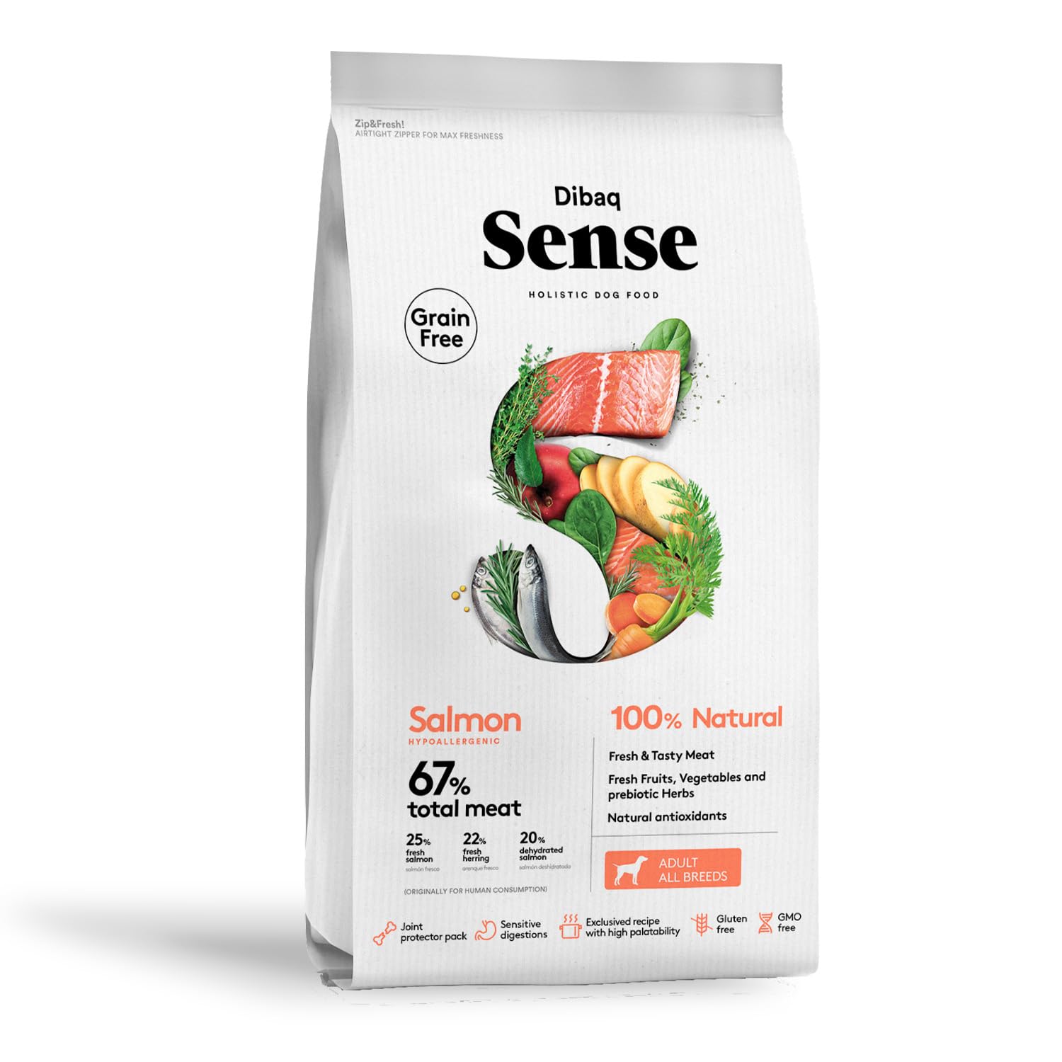 Dibaq Sense Grain Free Salmon Hypoallergenic 100 Natural Adult All Breeds Dry Dog Food 12kg 1 Count