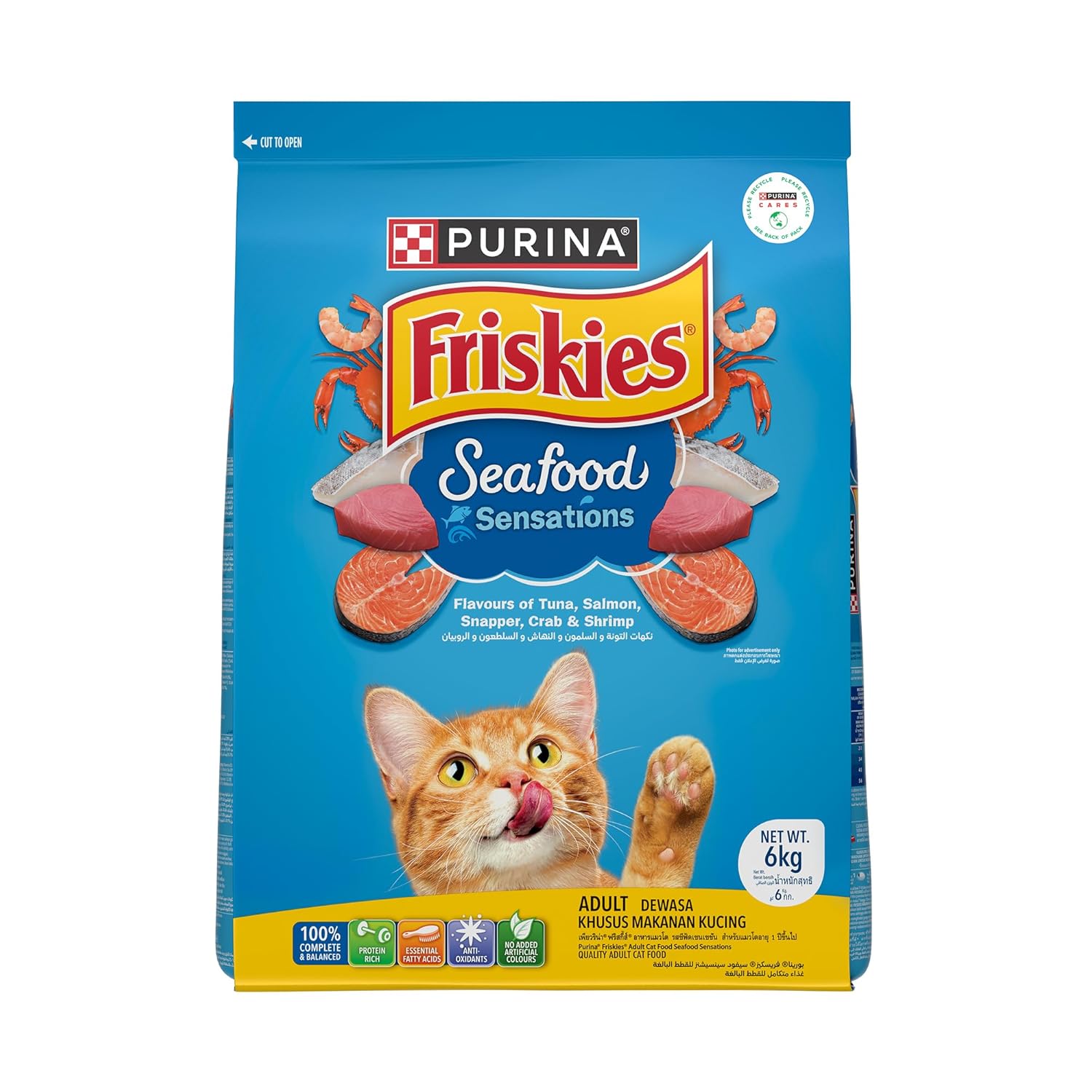 Purina Friskies Seafood Sensations Adult Dry Cat Food 6kg Contains Tuna Salmon Snapper Crab Shrimp Flavours
