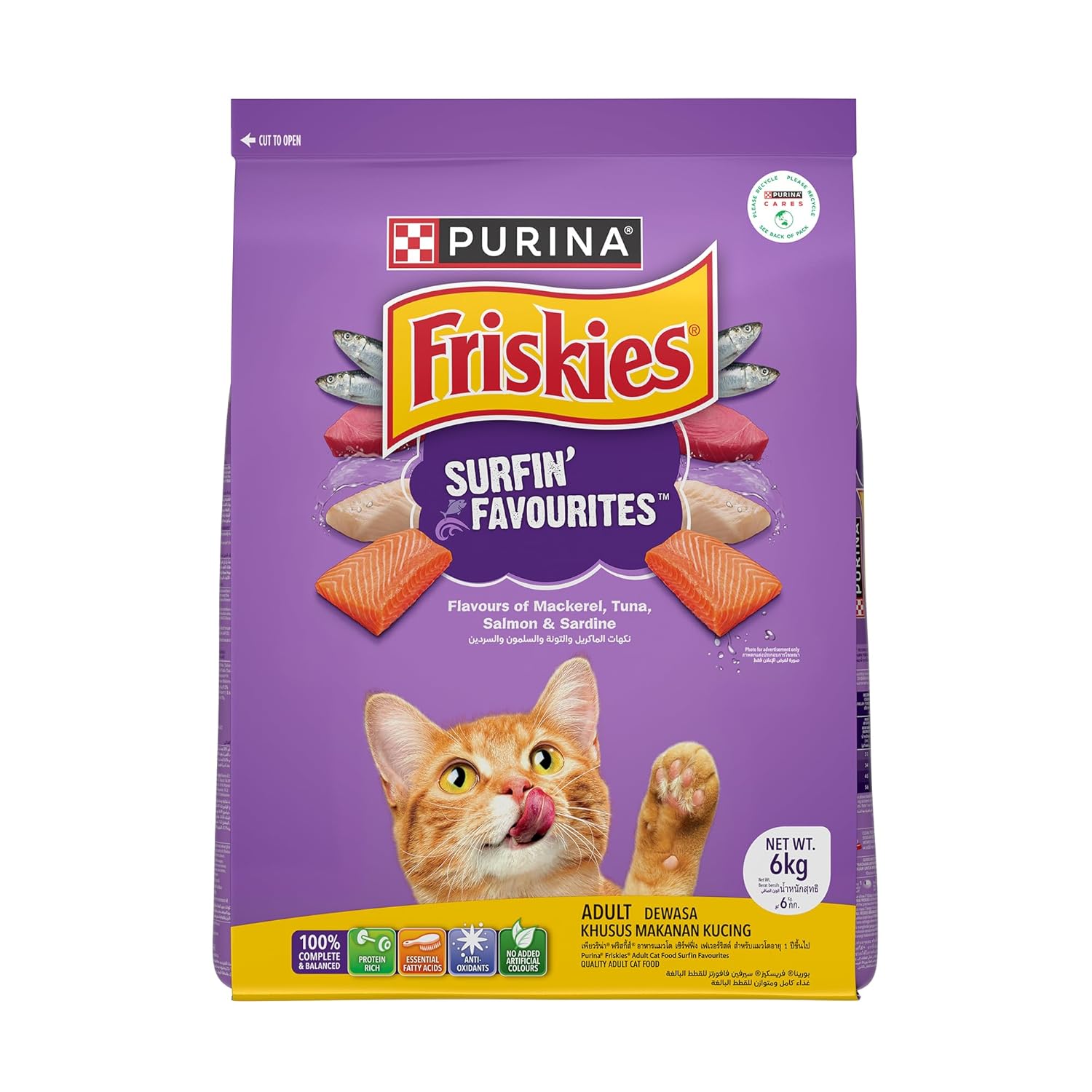Purina Friskies Surfin Favourites Adult Dry Cat Food 6kg Contains Mackerel Tuna Salmon Sardine Flavours