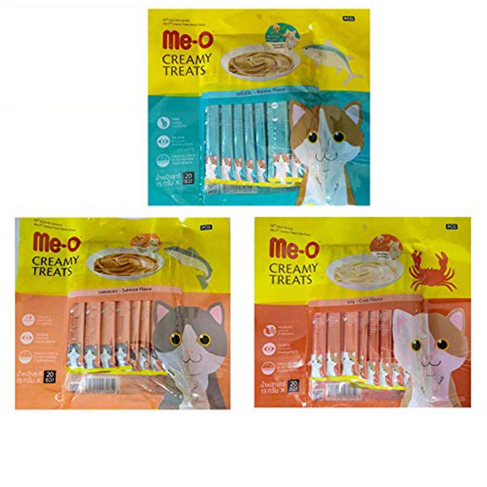 Heads Up For Tails Me O Creamy Cat Treats All Life Stages Combo Bonito Crab Salmon Flavors Pack Of 20 Sticks Each