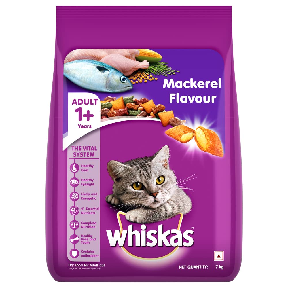 Whiskas Adult 1 Year Dry Cat Food Mackerel Flavour 7kg Pack