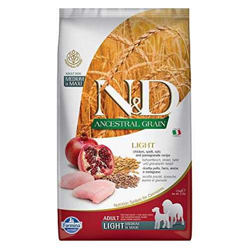 FARMINA N&D Ancestral Grain Dry Dog Food, Light Adult Medium & Maxi Breed, 2.5-kg, Chicken and Pomegranate