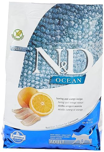Farmina N&D Ocean Herring & Orange Cat Food | Premium Dry Food | Rich Source of Omega Fatty acids, Low Glycemic | Complete & Balanced Nutrition | for Adult Cats | 5kg